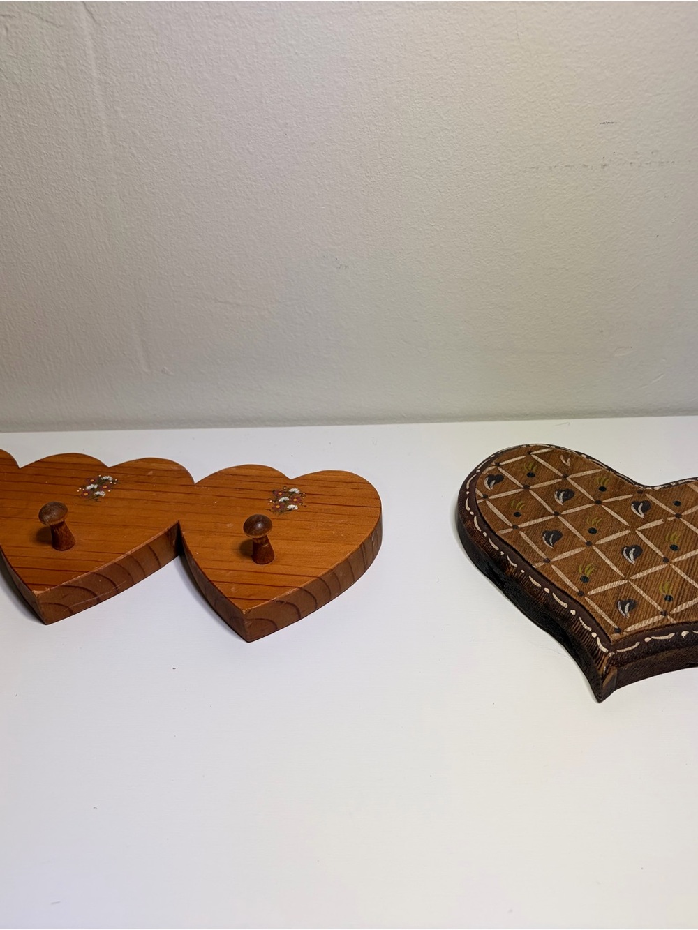 Wooden Heart Wall Hooks - Brown Rustic Double Hook